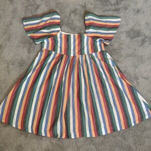 Madewell Square-Neck Mini Dress in Festival Stripes Bell Sleeves Non Waisted Med